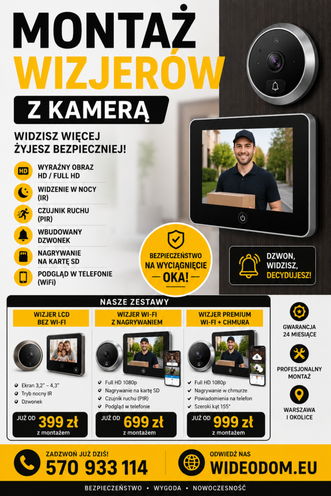 Serwis Wizjerów z Kamerą - Montaż Kamer Wifi i Wideodomofonów oraz systemów monitoringu, alarmów i kamer wewnętrznych Warszawa i okolice. Nasza Oferta