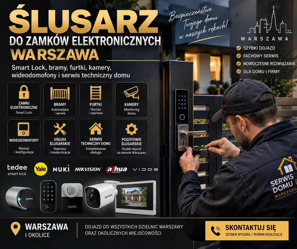 Ślusarz do zamków elektronicznych Warszawa – Smart Lock, bramy, furtki, kamery, wideodomofony i serwis techniczny domu - Mobilny Serwis Warszawa