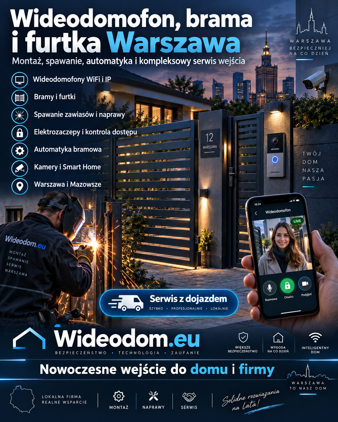 Wideodomofon, brama i furtka Warszawa – montaż, spawanie, automatyka i kompleksowy serwis wejścia - Zamów Mobilny Serwis Warszawa